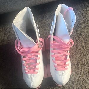 Women's White and Pink Roller Skates